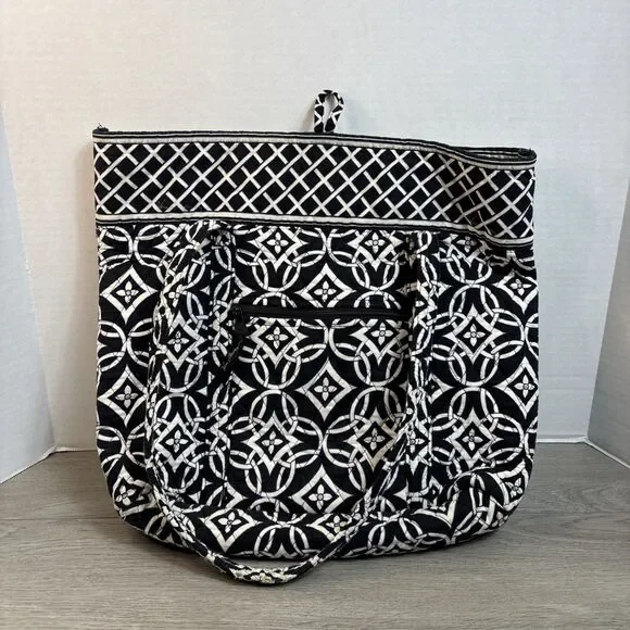 Vera Bradley Toggle Tote LARGE Shoulder Bag NIGHT & DAY 16 x 16 Black & White - Picture 6 of 11